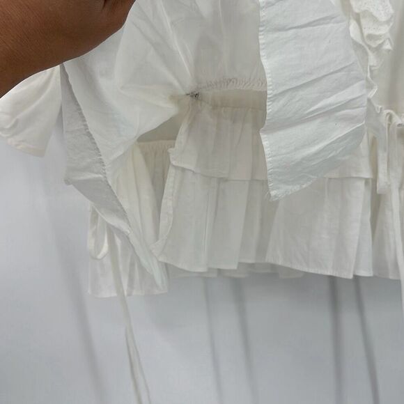 Voca Vaca Womens Ruffle Eyelet V-Neck Blouse White Small - Picture 8 of 12